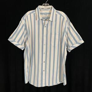 Kuhl Striped Hiking Shirt Button Down Short Sleeve White Blue Gorpcore Cabin XL